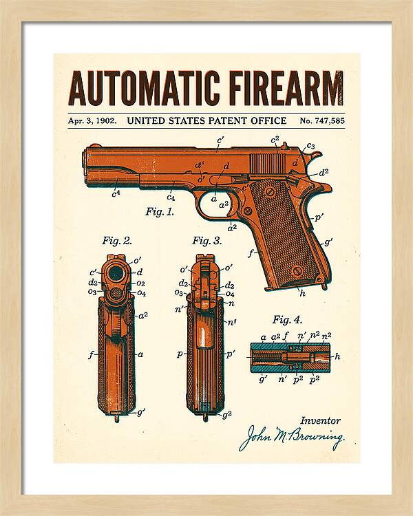 Browning Automatic Pistol Retro Patent Us747585