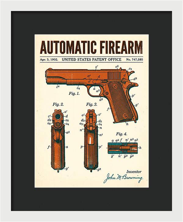 Browning Automatic Pistol Retro Patent Us747585