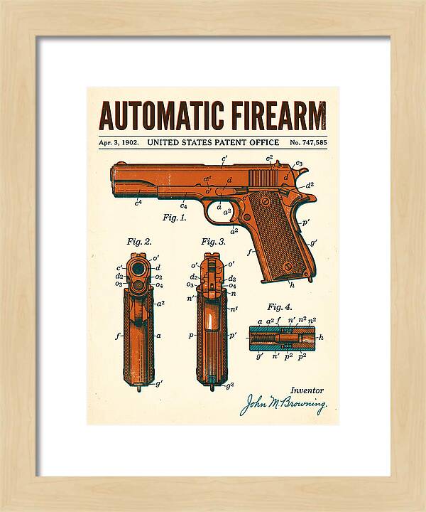 Browning Automatic Pistol Retro Patent Us747585