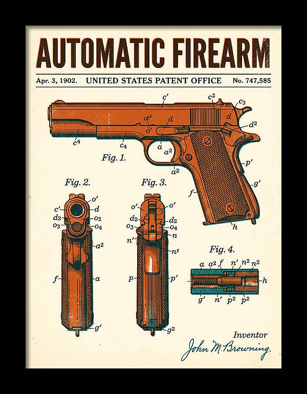 Browning Automatic Pistol Retro Patent Us747585