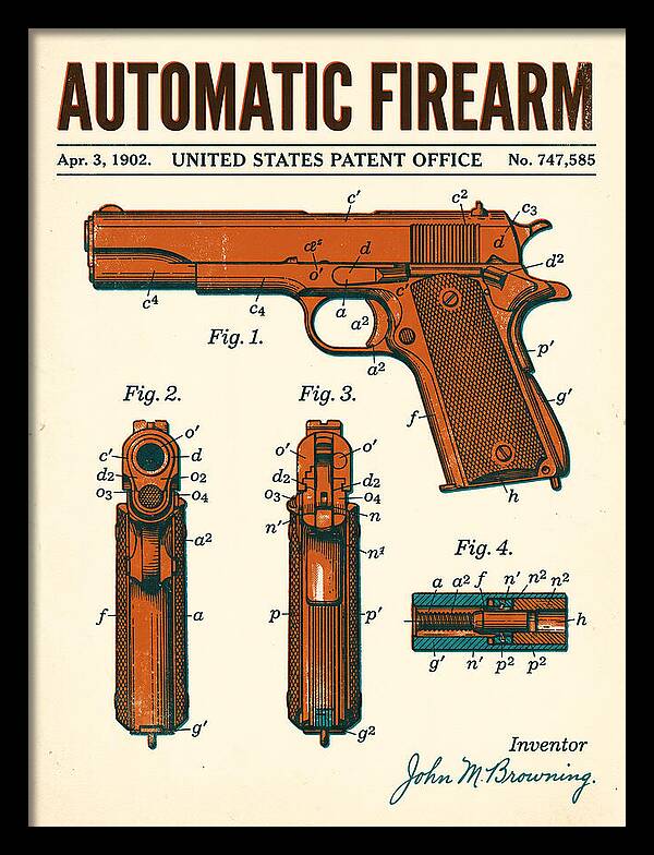 Browning Automatic Pistol Retro Patent Us747585