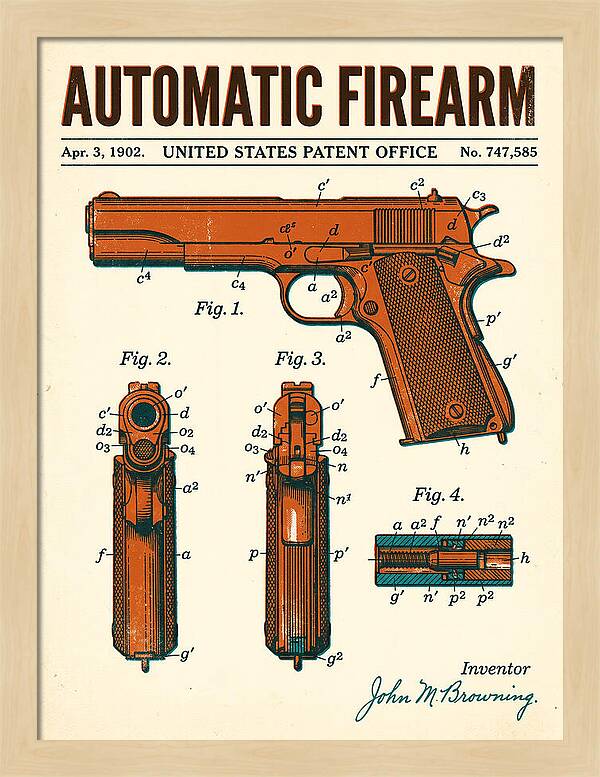 Browning Automatic Pistol Retro Patent Us747585