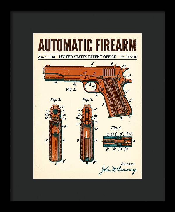 Browning Automatic Pistol Retro Patent Us747585