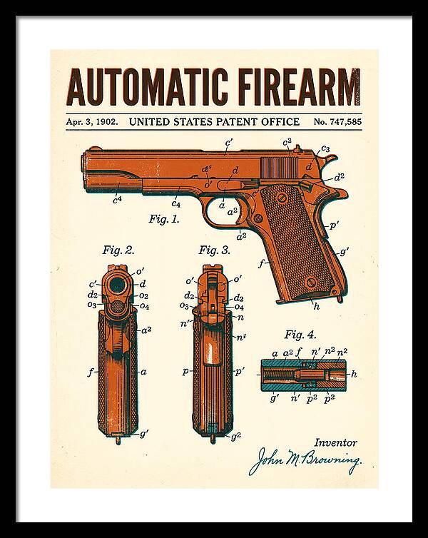 Browning Automatic Pistol Retro Patent Us747585