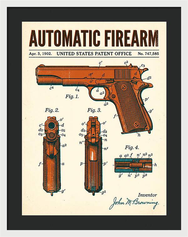 Browning Automatic Pistol Retro Patent Us747585