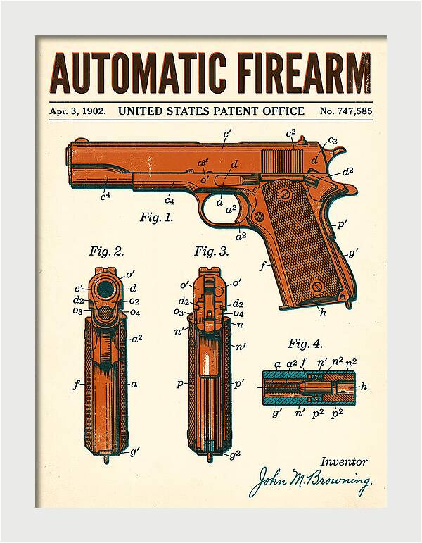 Browning Automatic Pistol Retro Patent Us747585
