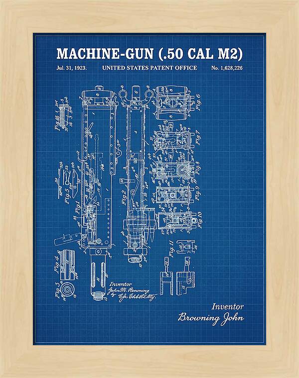 Browning M2 Machine Gun .50 Cal Blueprint Patent Us1628226