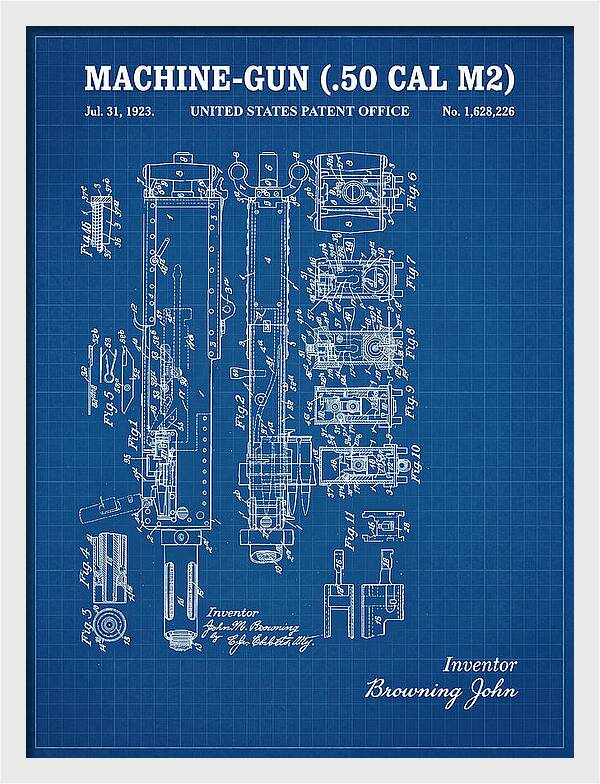 Browning M2 Machine Gun .50 Cal Blueprint Patent Us1628226