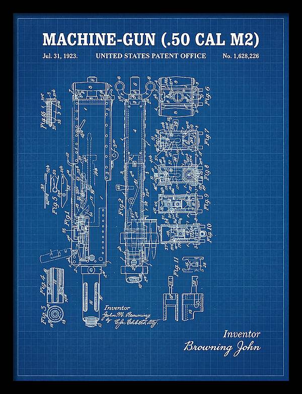 Browning M2 Machine Gun .50 Cal Blueprint Patent Us1628226