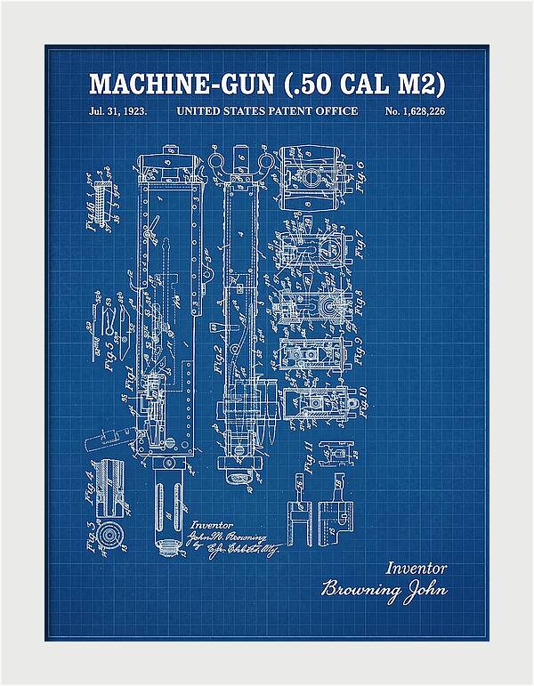 Browning M2 Machine Gun .50 Cal Blueprint Patent Us1628226