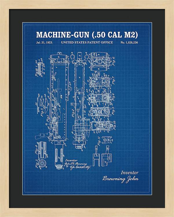 Browning M2 Machine Gun .50 Cal Blueprint Patent Us1628226