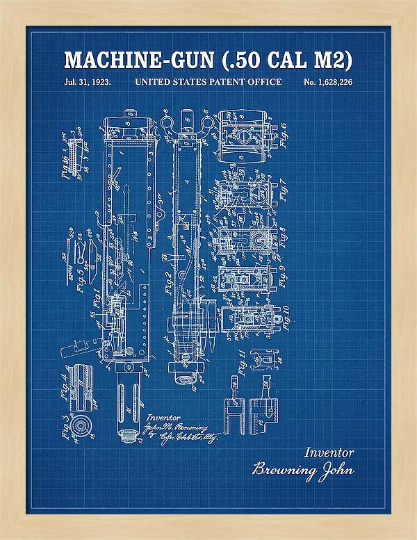 Browning M2 Machine Gun .50 Cal Blueprint Patent Us1628226