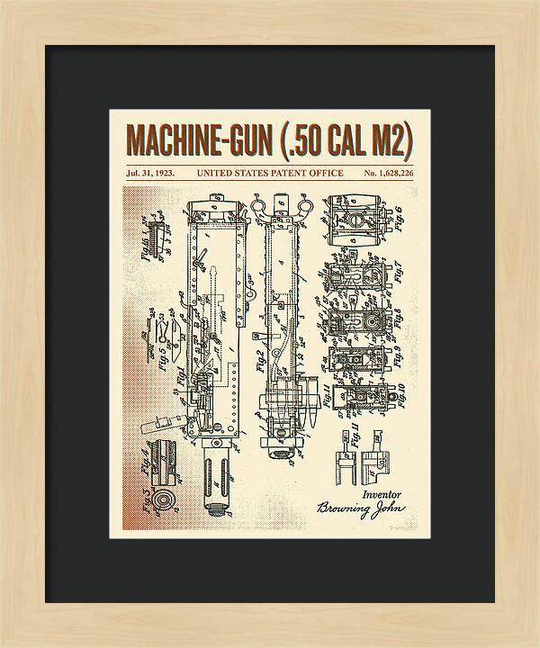 Browning M2 Machine Gun .50 Cal Retro Patent Us1628226