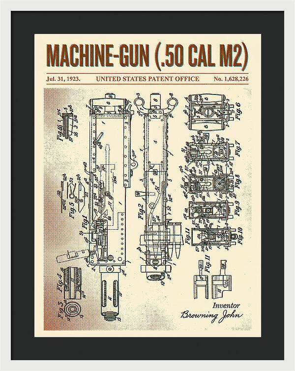 Browning M2 Machine Gun .50 Cal Retro Patent Us1628226