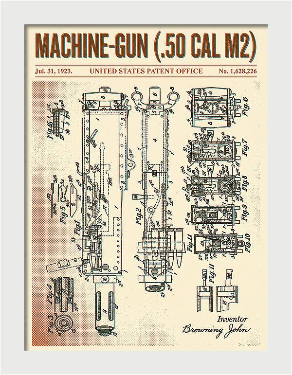 Browning M2 Machine Gun .50 Cal Retro Patent Us1628226