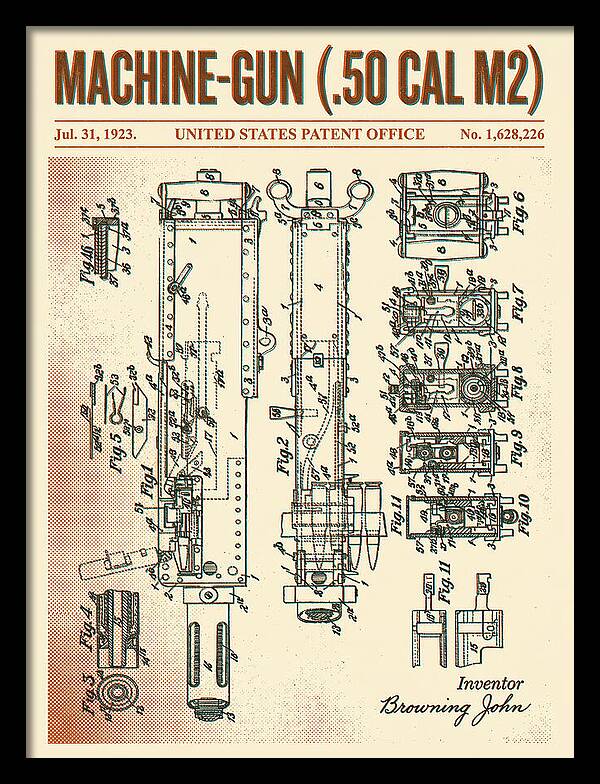 Browning M2 Machine Gun .50 Cal Retro Patent Us1628226