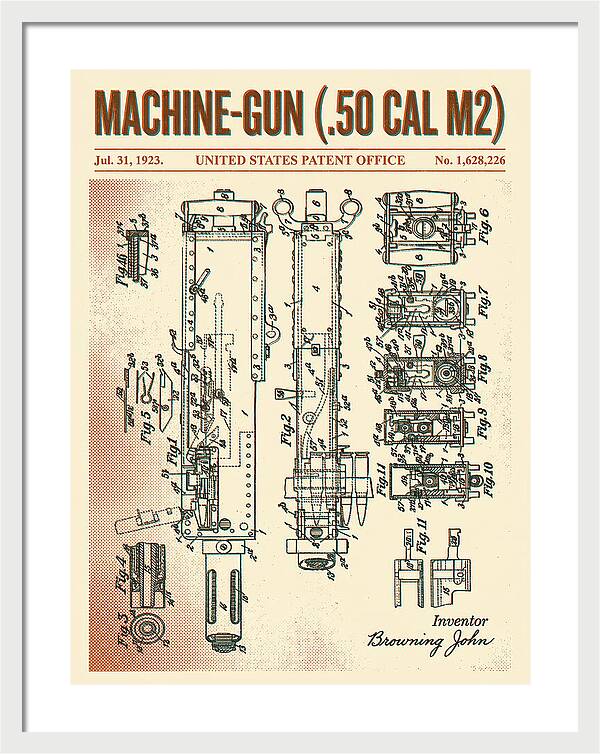 Browning M2 Machine Gun .50 Cal Retro Patent Us1628226