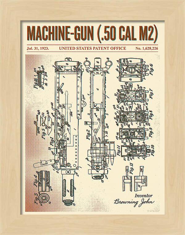 Browning M2 Machine Gun .50 Cal Retro Patent Us1628226