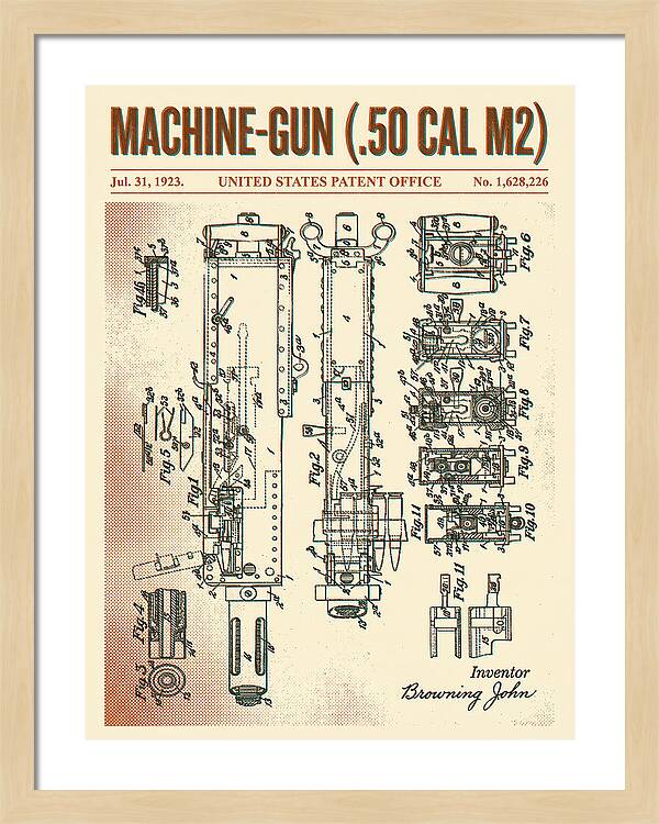 Browning M2 Machine Gun .50 Cal Retro Patent Us1628226