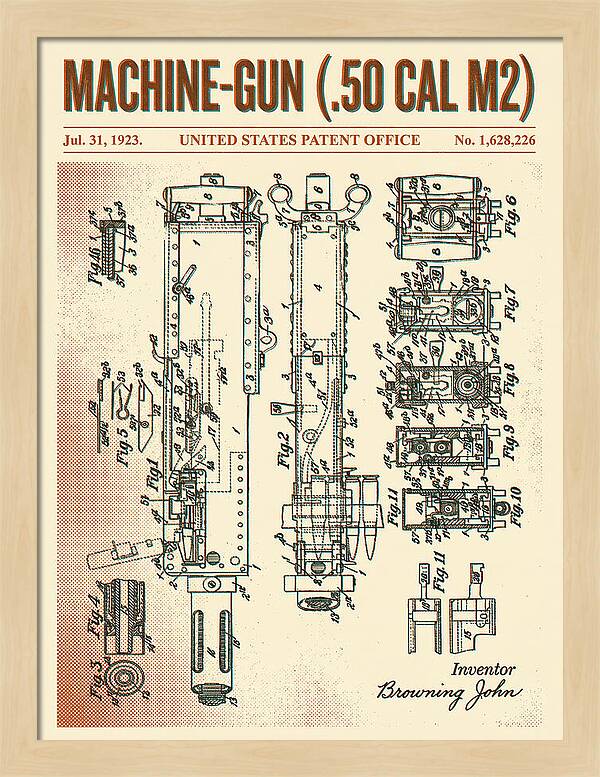 Browning M2 Machine Gun .50 Cal Retro Patent Us1628226