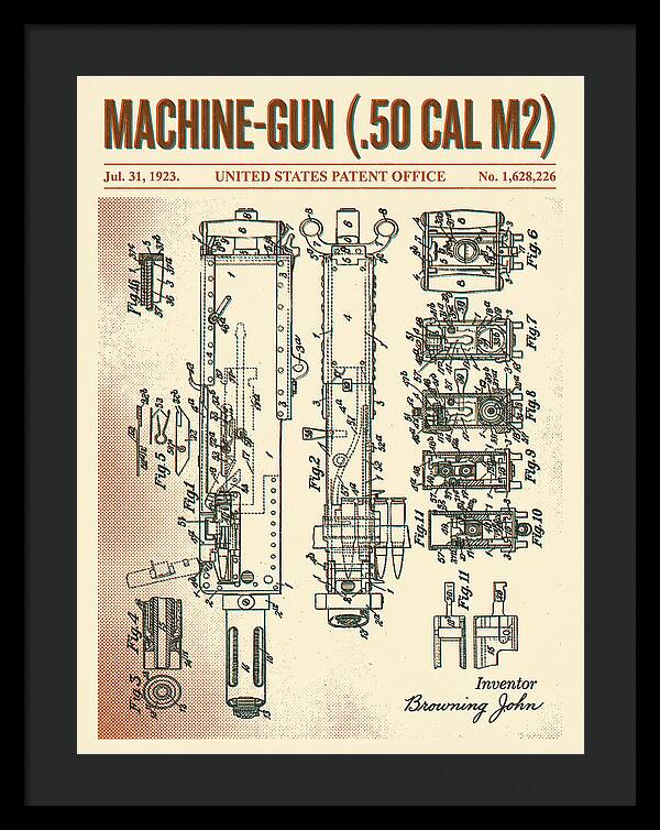 Browning M2 Machine Gun .50 Cal Retro Patent Us1628226