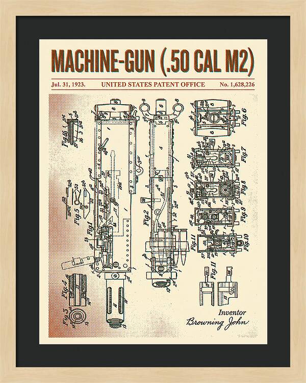 Browning M2 Machine Gun .50 Cal Retro Patent Us1628226