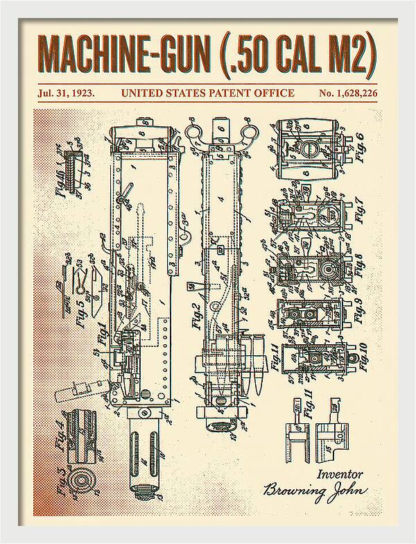 Browning M2 Machine Gun .50 Cal Retro Patent Us1628226