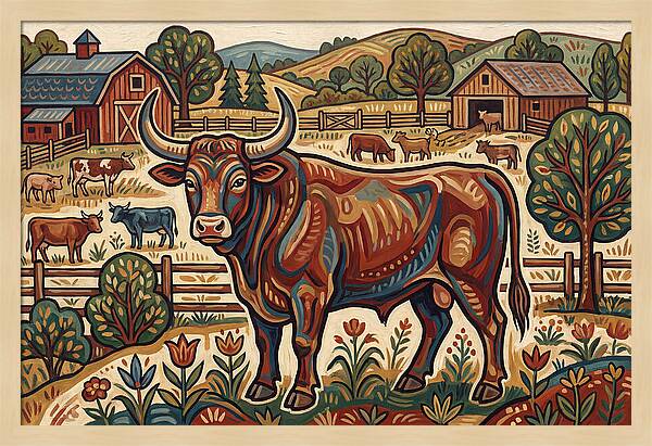 Bull In A Pastoral Landscape