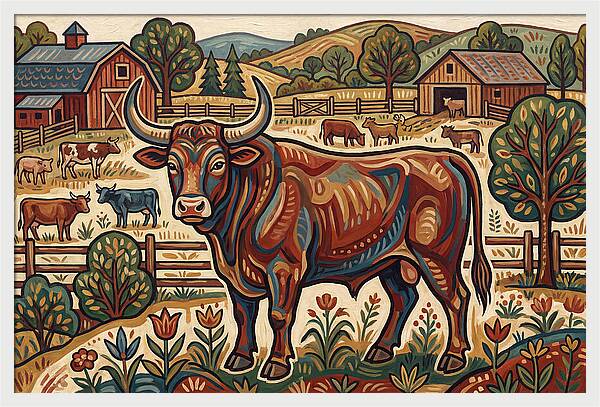 Bull In A Pastoral Landscape