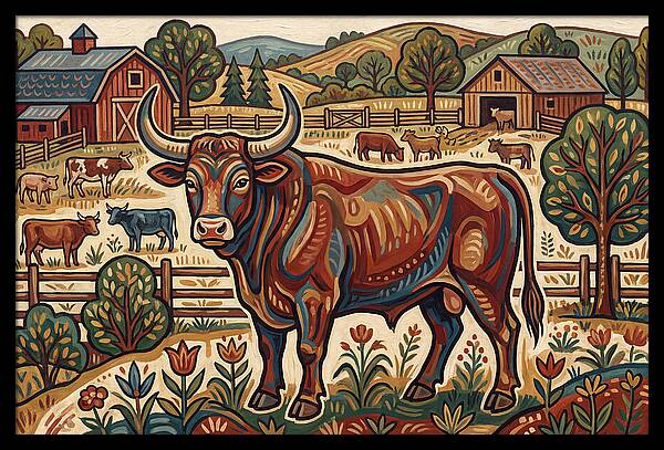 Bull In A Pastoral Landscape