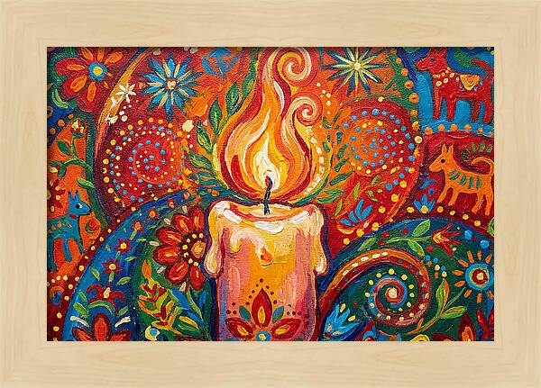 Burning Candle In Folk Art