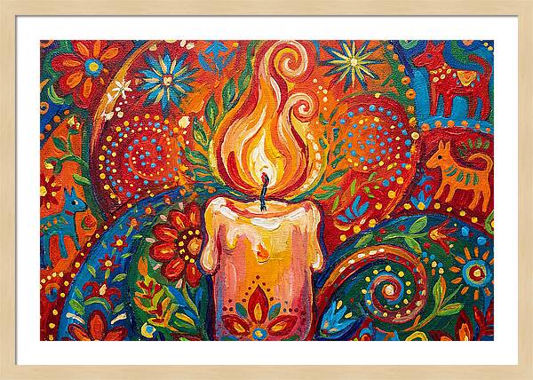 Burning Candle In Folk Art