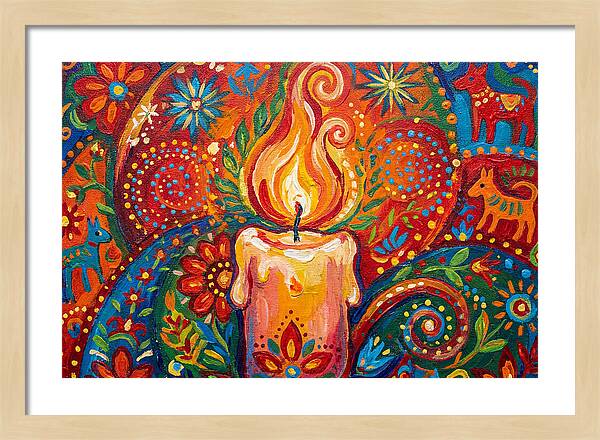 Burning Candle In Folk Art