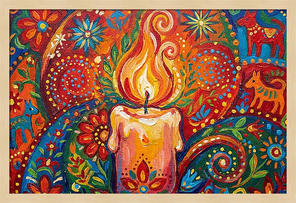 Burning Candle In Folk Art