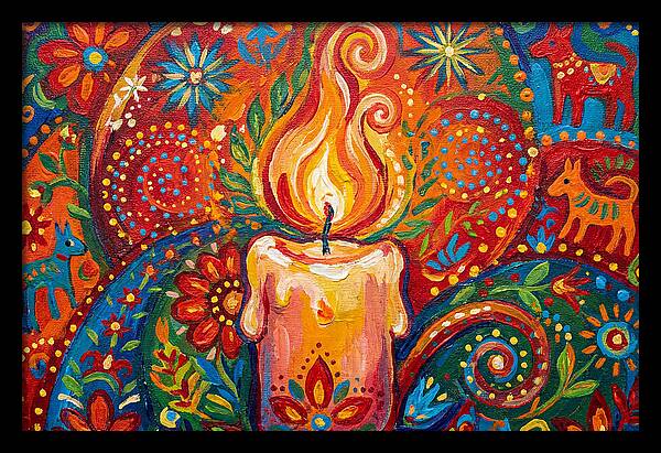 Burning Candle In Folk Art