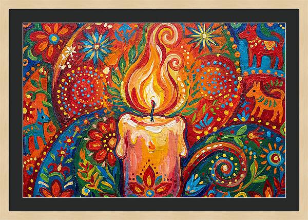 Burning Candle In Folk Art