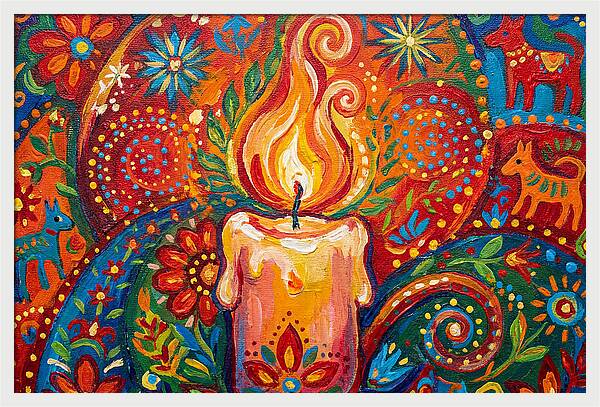 Burning Candle In Folk Art