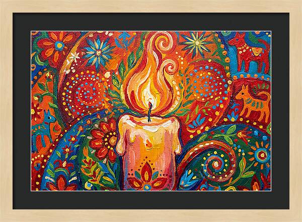 Burning Candle In Folk Art