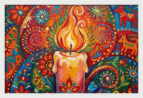 Burning Candle In Folk Art