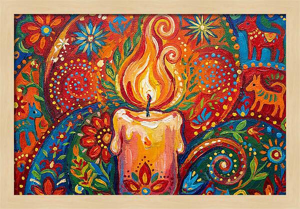 Burning Candle In Folk Art