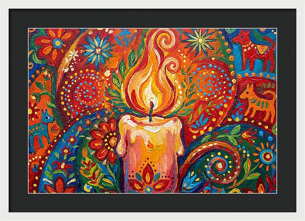 Burning Candle In Folk Art