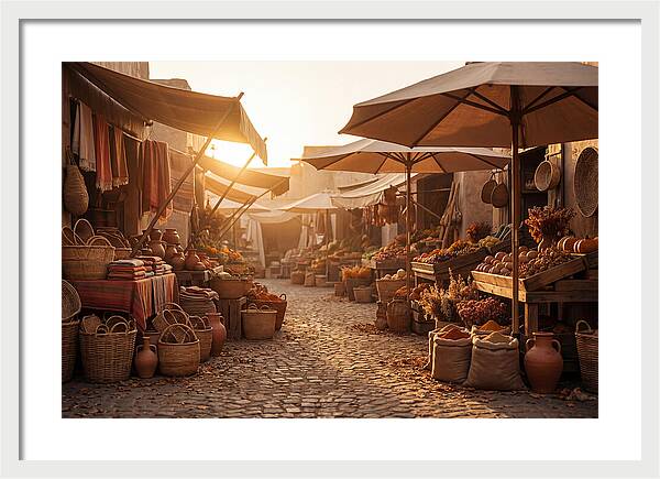 Bustling Street Market At Sunset