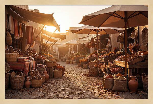 Bustling Street Market At Sunset