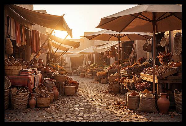 Bustling Street Market At Sunset