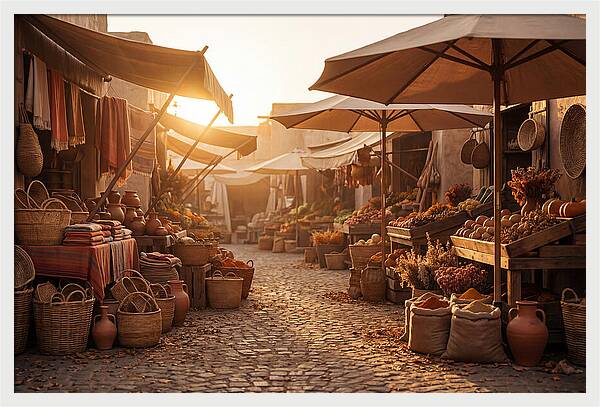 Bustling Street Market At Sunset