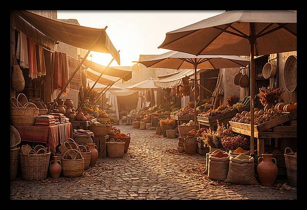 Bustling Street Market At Sunset