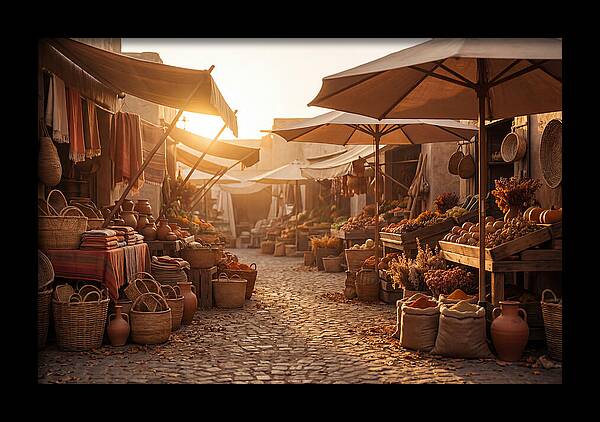 Bustling Street Market At Sunset