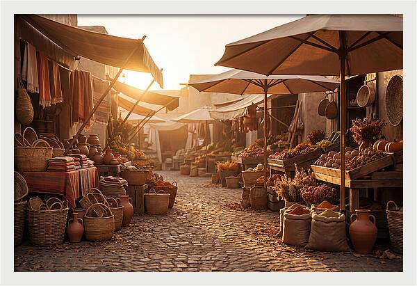 Bustling Street Market At Sunset