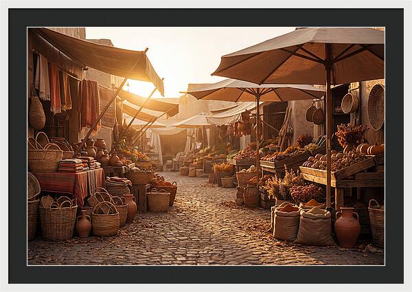 Bustling Street Market At Sunset