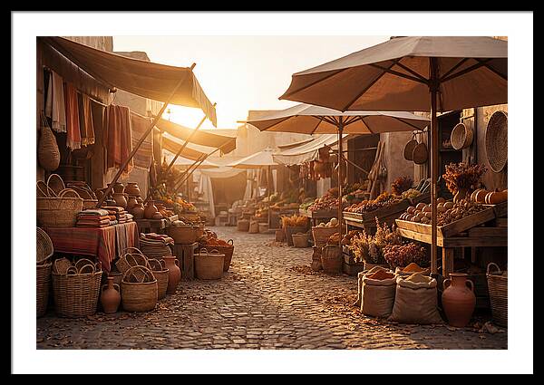Bustling Street Market At Sunset